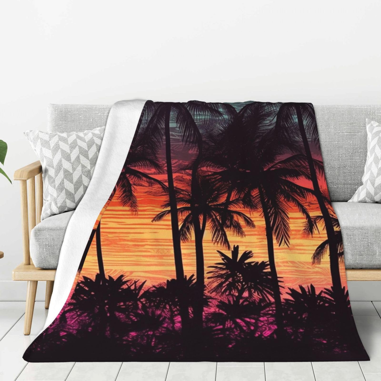 Palm Trees at Sunset Throw Blanket Plush Flannel Fleece Blanket, Soft Lightweight Cozy Blankets 40"X30" for Bed Couch Sofa Travel