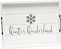 Vista 31 de Elegant Designs HG2000-WWC 15.50" x 12" Bandeja de madera decorativa para servir con asas, lavado blanco Bienvenido