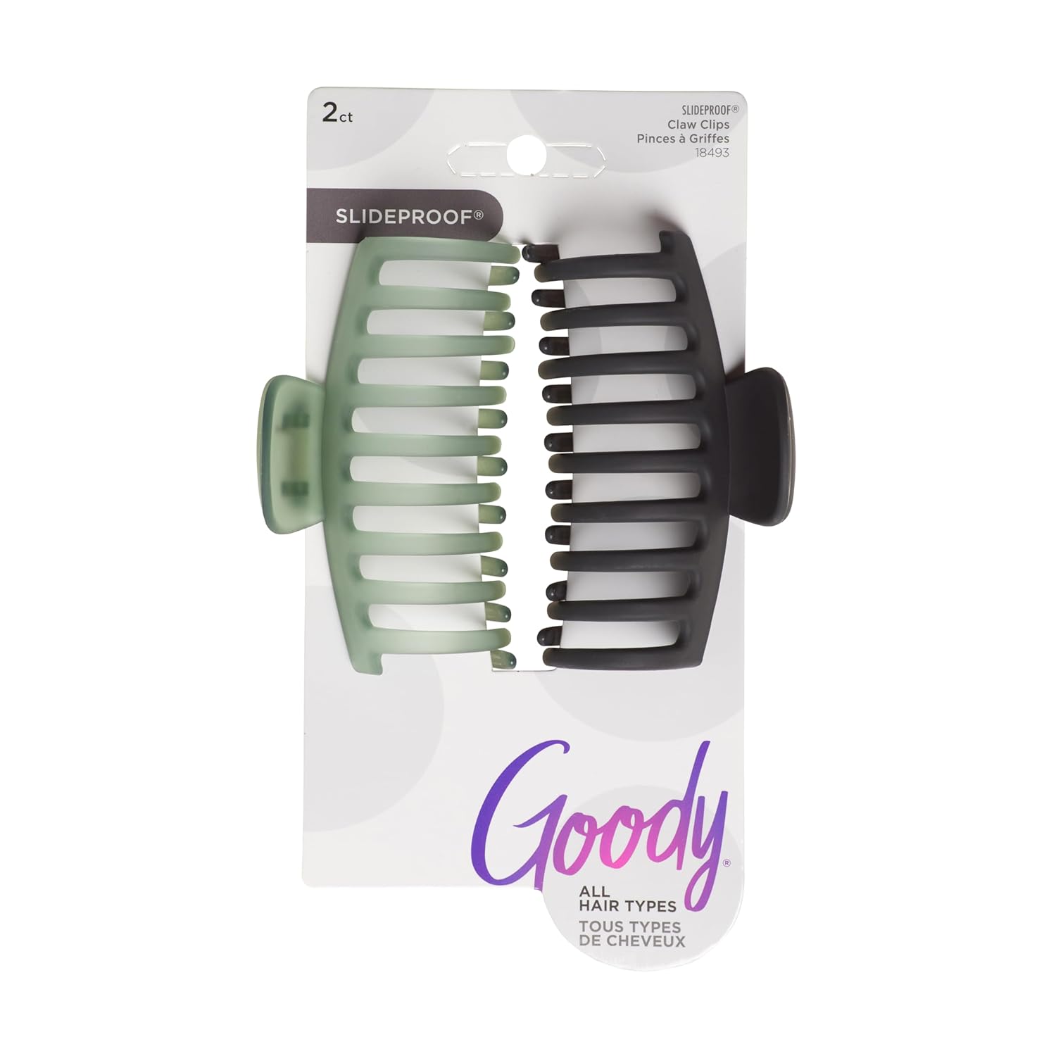 Goody SlideProof Large Claw Clips - 2 Ct, Light Blue & Black, Secure Grip Hair Styling Accessories for Women & Men, All Hair Types