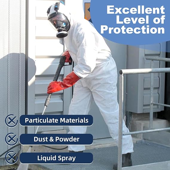 ETERNA Hazmat Suits- 5 Pack Disposable Protective Coveralls with Hood, Zipper, Elastic Wrists, Shoe Covers for Men & Women, Shield from Dirt, Dust, Paint (White, Large)