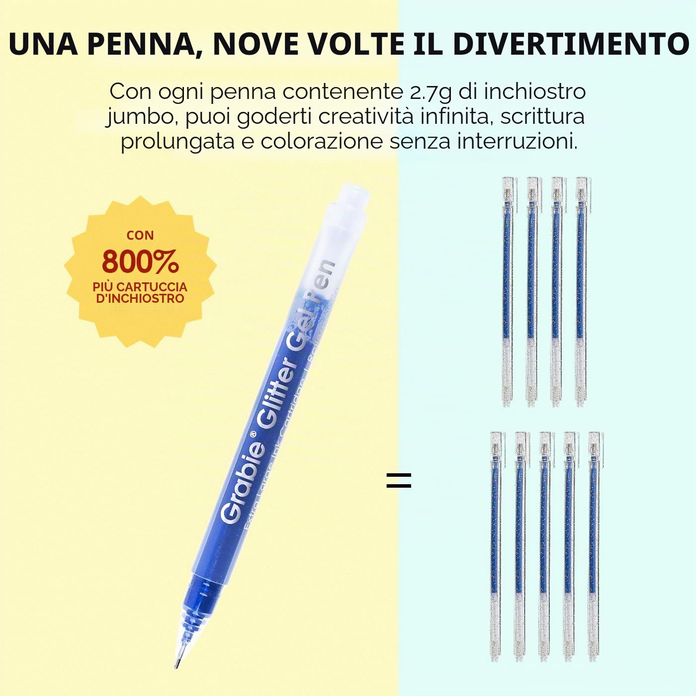 Grabie Set di 18 penne a inchiostro gel glitterate Jumbo per colorare, pennarelli scintillanti, penne glitterate per adulti