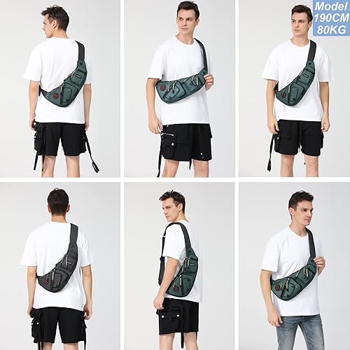 Miniatura 7 de NICGID Bolso bandolera en el pecho, mochila de hombro, bolsa cruzada, mochila casual para hombres y mujeres, Verde oscuro, Pequeño, Viajes