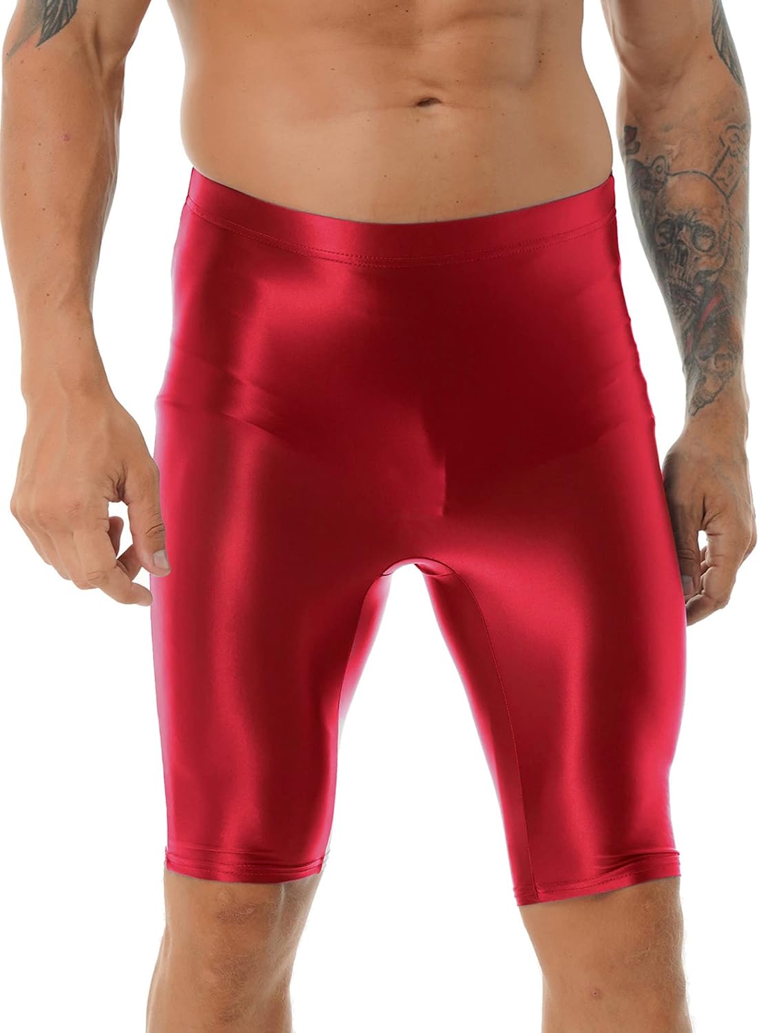 Men Oil Silk Gym Yoga Sport Biker Shorts Short Leggings Tight Athletic Compression Shorts