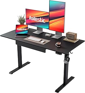 Agilestic elektrisch in hoogte verstelbaar bureau met geïntegreerde lade, 120 x 60 cm, in hoogte verstelbaar zit-sta bureau met geheugenhandbediening voor thuiskantoor, zwart
