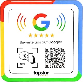 Tapstar Google Bewertungsaufsteller aus Acryl mit NFC & QR-Code – Kundenfeedback Aufsteller für Tresen, Theke oder Empfang – Kompatibel mit iPhone & Android – Ohne App & Ohne ABO