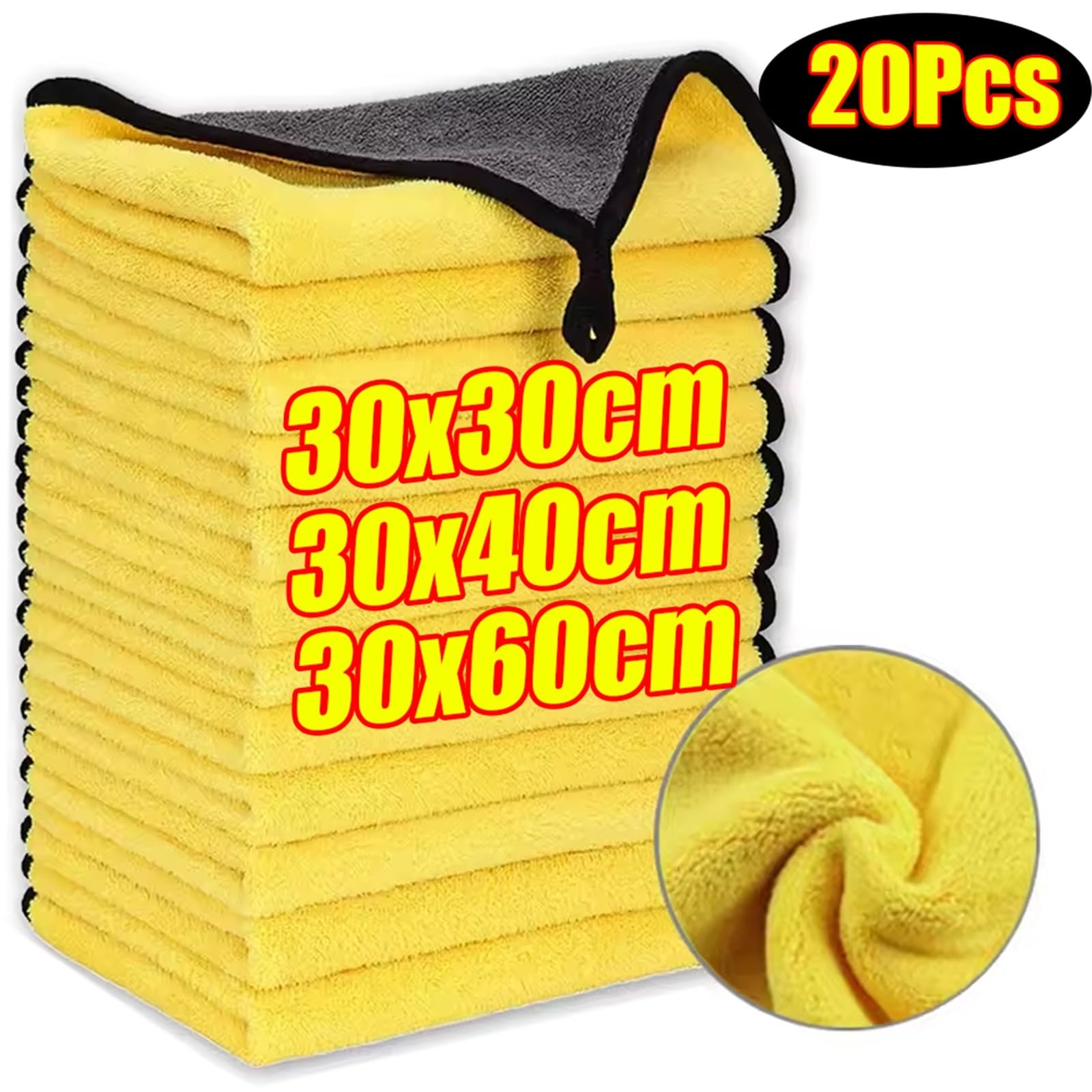 Toalla de Limpieza Microfibra 1 a 20 Piezas Doble Cara | Toallas de lavado, paño seco absorbente for detalles de automóviles, hogar(30x60cm,14Pcs)