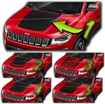 Black or Matte Black Hood Blackout Stripes Decal Graphics Racing Stripes Vinyl Stickers Compatible with Jeep Compass 2014-2023 Style 1, Gloss Black