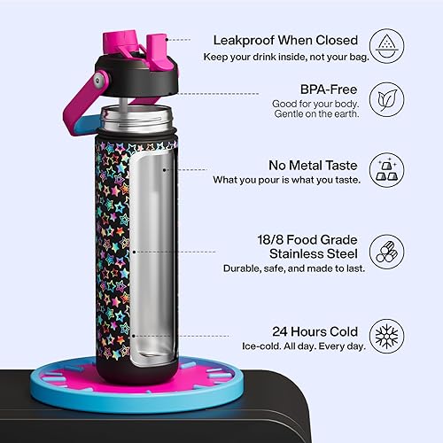 Miniatura 960 de ENCOOL Botella de agua aislada con popote, de acero inoxidable, a prueba de fugas, sin BPA, al vacío de doble pared que se mantiene fría durante 24