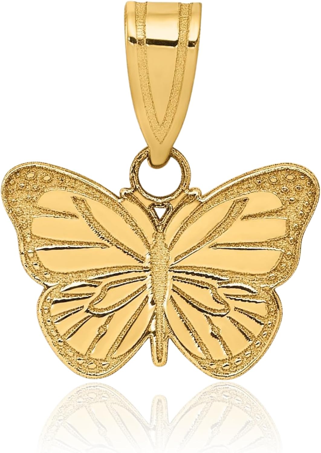 IceCarats 14K Solid Yellow Gold Small Butterfly Pendant Necklace 16mm 5/8 inch Polished, Matte For Her