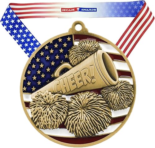Decade Awards Medalla grabada patriótica Cheer - Medalla de espíritu de 2.75 pulgadas de ancho con estrellas y rayas de la bandera estadounidense
