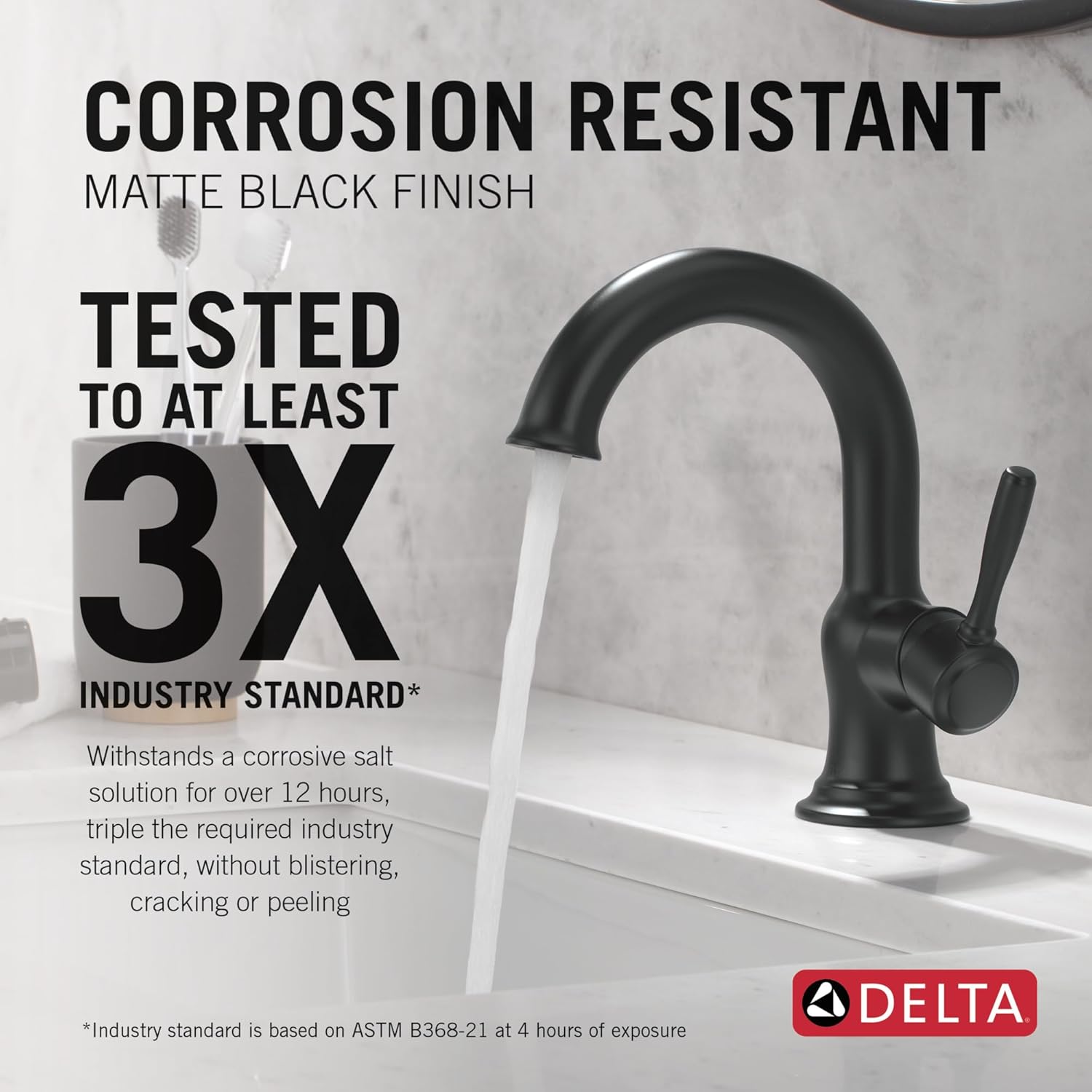 Delta Roe Matte Black Bathroom Faucet 1 Hole, Single Hole Bathroom Sink Faucet for Vanity, Push-Pop Drain Assembly, Matte Black 15985LF-BL