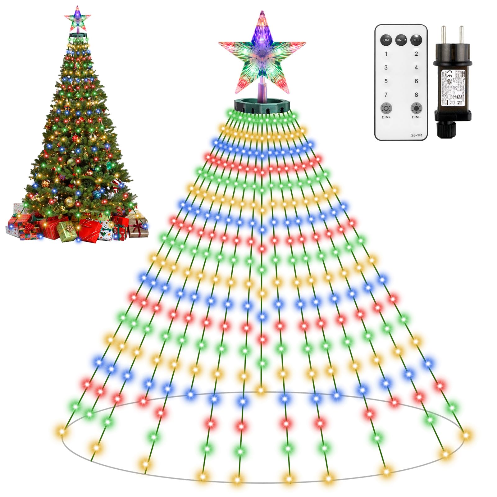 HELESIN Luci Solari Per Albero Di Natale Con 410 LED E Stella - 8 Modalità, Timer, Ricaricabili USB, Multicolore