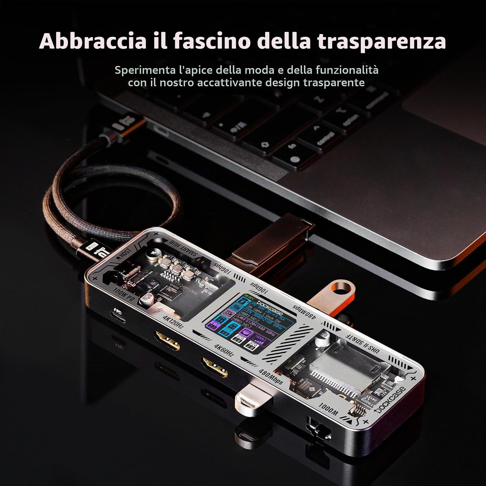 DOCKCASE Smart Hub USB C Docking Station 10 in 1, Doppi HDMI 2.1 e 2.0 4K@60Hz, PD 3.0 100W, Ethernet RJ45, 2*USB 3.2（10Gbps）/2.0, Lettore di Schede UHS-II SD/TF,Dock USB-C per MacBook Pro/Air