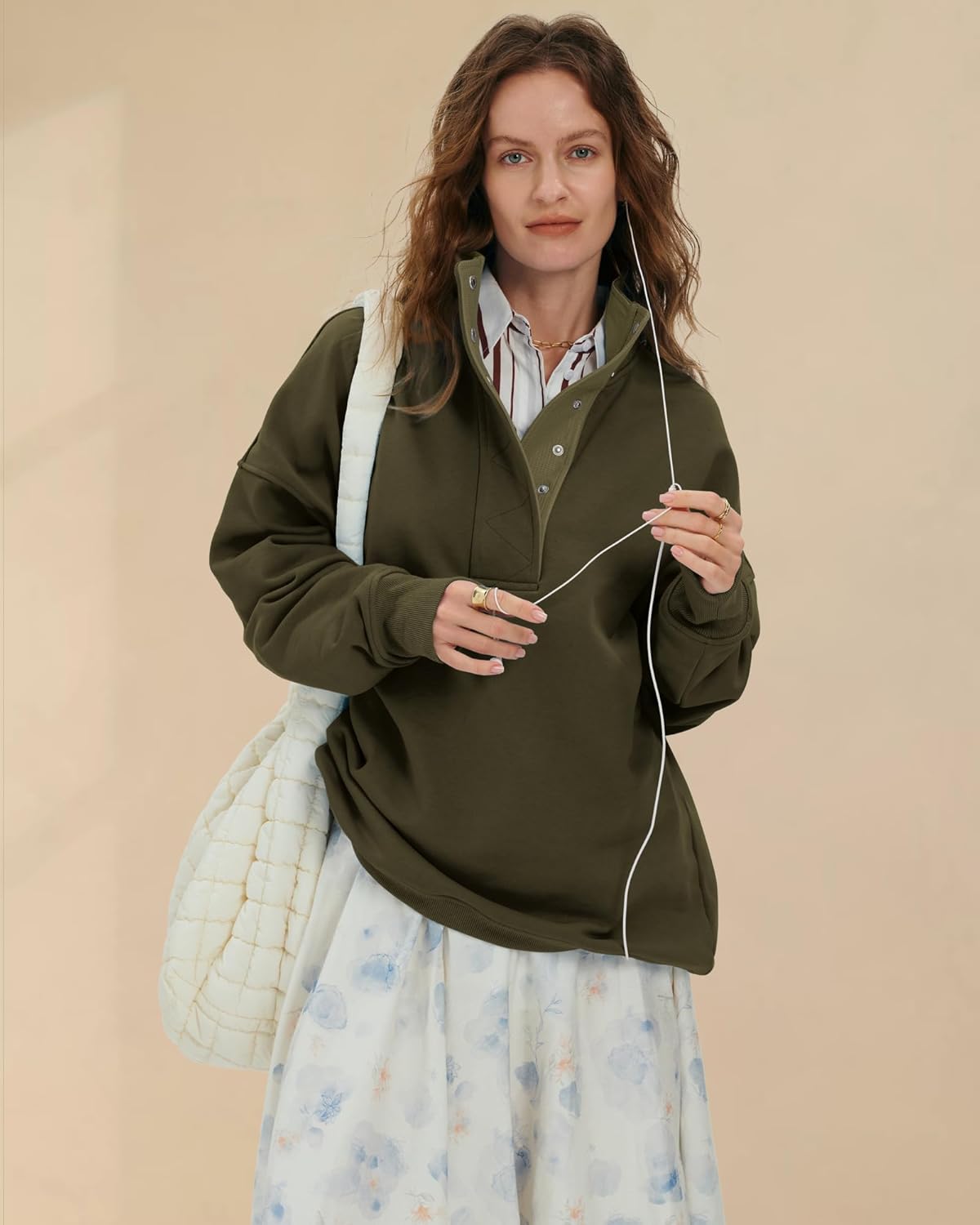 Locachy Womens Casual Button Henley Neck Cotton Oversized Sweatshirt Long Sleeve Pullover Tops Outfits - Image 7