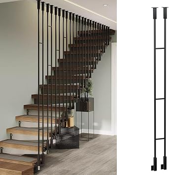 Customizable Metal Balusters for Level and Slope Staircases, Side-Mounted Stair Spindles for Attic Basement Corridor, Baluster Column for Prevent FallingBlack,240cm/94.5in/7.9ft