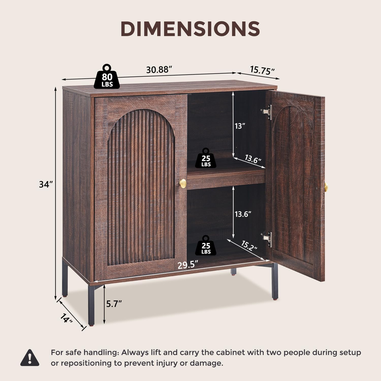 IFGET Bathroom Storage Cabinet with Doors, 92.63" W Fluted Arched Free Standing Floor Cabinet w/Adjustable Shelves, Modern Sideboard Cabinet for Bathroom, Kitchen, Living Room, Entryway, Brown