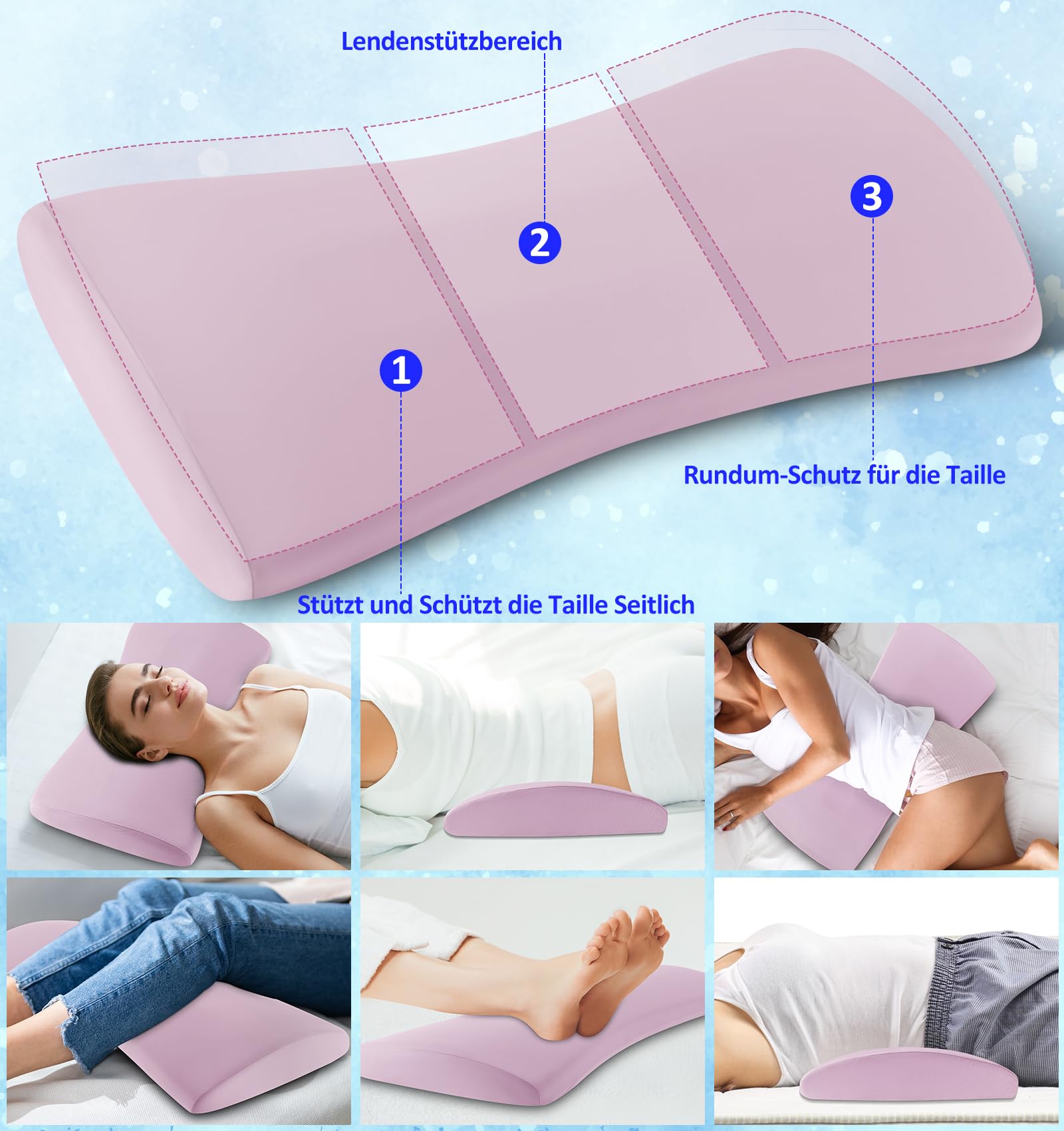 Cuscino lombare ortopedico, supporto ergonomico per schiena e lombare, in memory foam, per letto e divano, sollievo nella parte bassa della schiena, fodera rinfrescante, rimovibile e lavabile