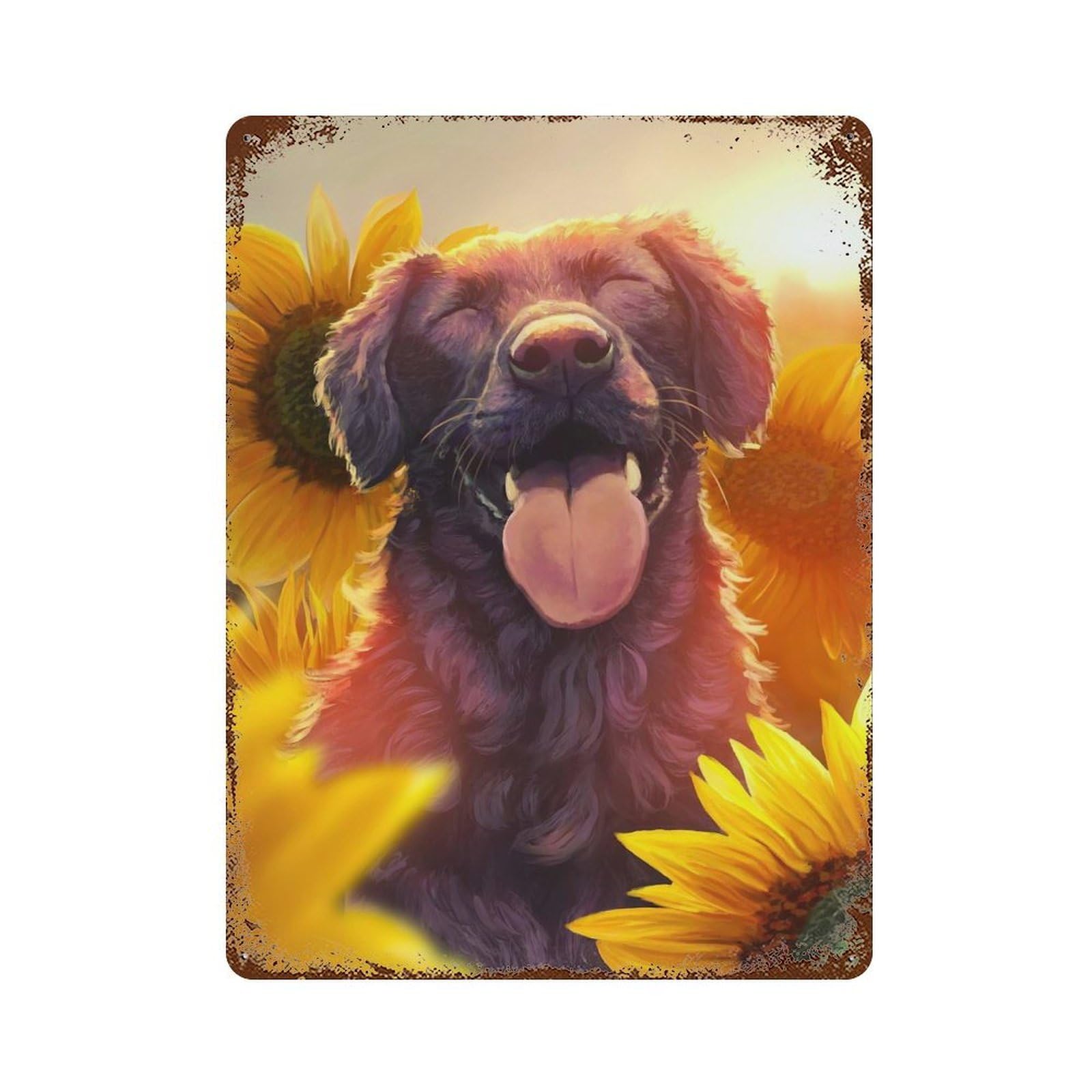Sunflowers And Happiness Decorative Tin Sign 15.7"x11.8", Retro Wall Decor for Living Room, Hallway And Home Decor