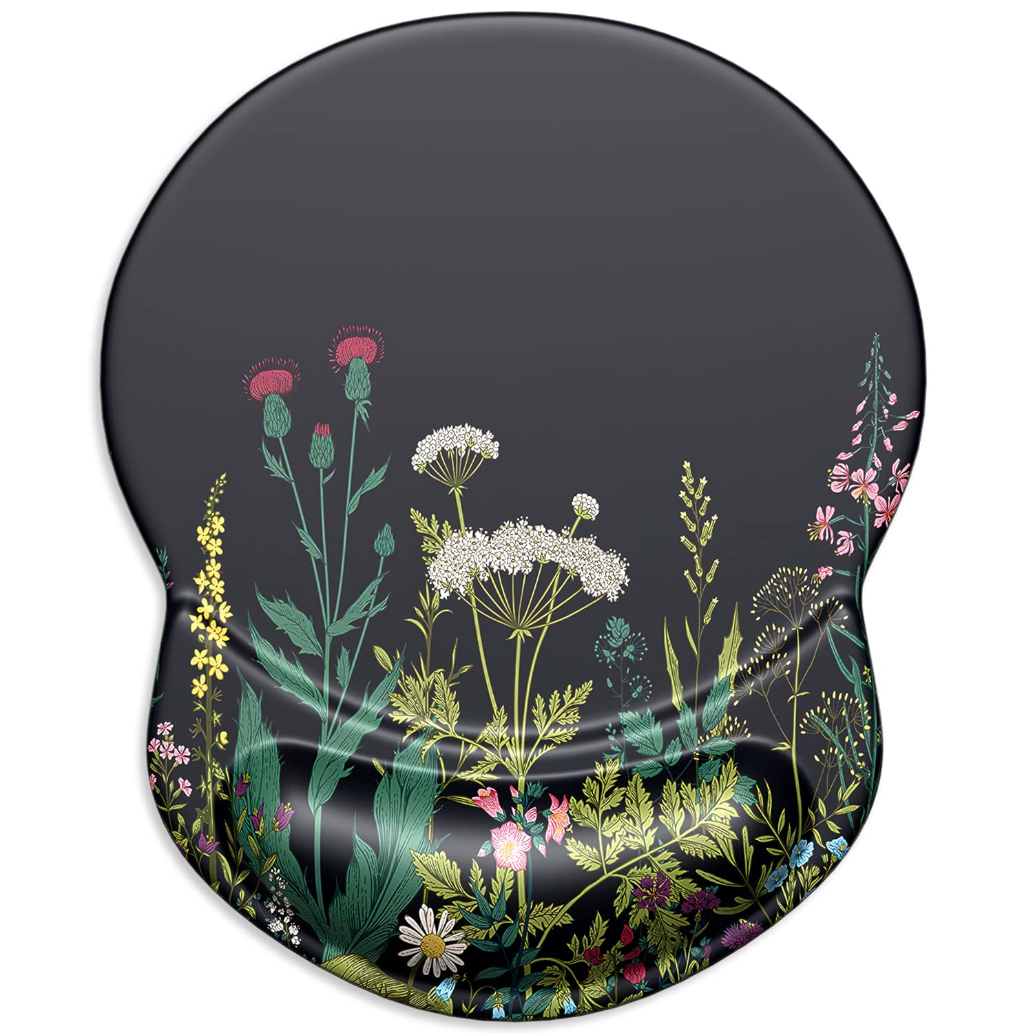 ITNRSIIETErgonomic Mouse Pad with Gel Wrist Support Small Wrist Rest Smooth Surface Non-Slip PU Base Comfortable Office Supplies Pain Relief, 8.7 x 7.2 inches, Wild Flower