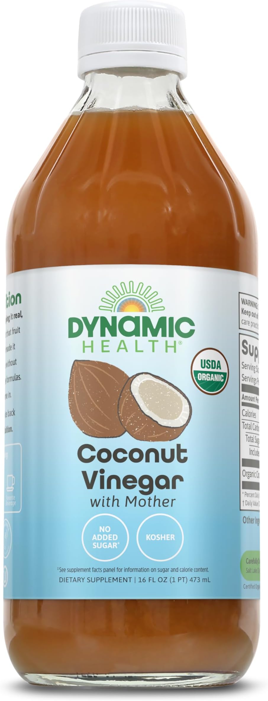 Coconut Vinegar with Mother - USDA Organic Fermented Coconut Vinegar, Loaded with Natural Goodness, Flavor for Dressing & Salads, Unfiltered, Kosher, Halal, Gluten Free - 16 fl oz