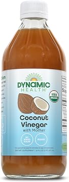 Dynamic Health Coconut Vinegar with Mother - USDA Organic Fermented Coconut Vinegar, Loaded with Natural Goodness, Flavor for Dressing & Salads, Unfiltered, Kosher, Halal, Gluten Free - 16 fl oz