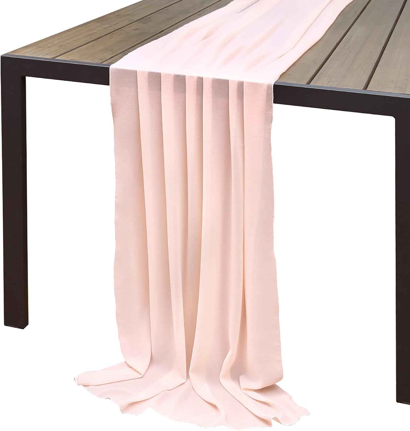 Doris Home 1pc 27x120inches 10ft Pink Wedding Chiffon Table Runner Tulle Decoration for Romantic Reception Bridal Baby Shower Holiday Party
