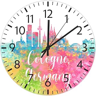 ArogGeld PVC Clock Cologne Skyline Germany Frameless Clocks Paint Splatter City Souvenir 10in Battery Operated Silent Non-Ticking Classic Hanging Clock for Bathroom Kitchen Bedroom Office Home
