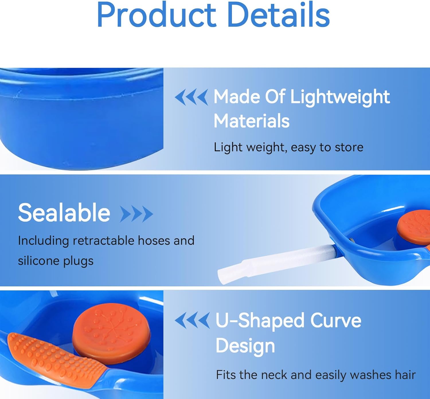 Hair Washing Basin Horizontal Drainable, Portable Shampoo Hair Washing Sink Tub Tray Tray for Bedridden Patient Pregnant Women(Blue)