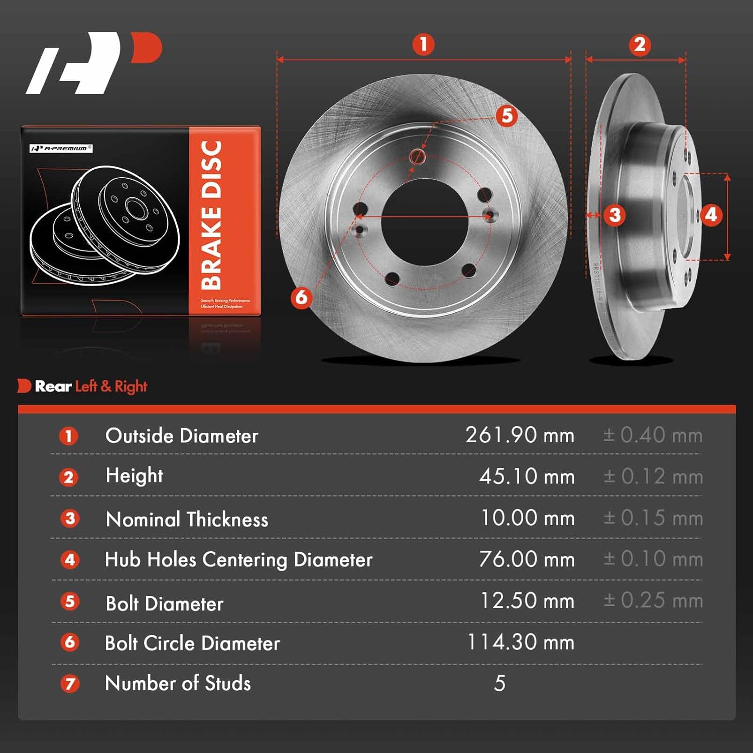 A-Premium 10.31 inch (261.9mm) Rear Solid Disc Brake Rotors Compatible with Select Kia and Hyundai Models - Elantra, Elantra GT, Kona, Veloster, Venue, Forte, Forte Koup, Forte5, Soul, 2-PC Set