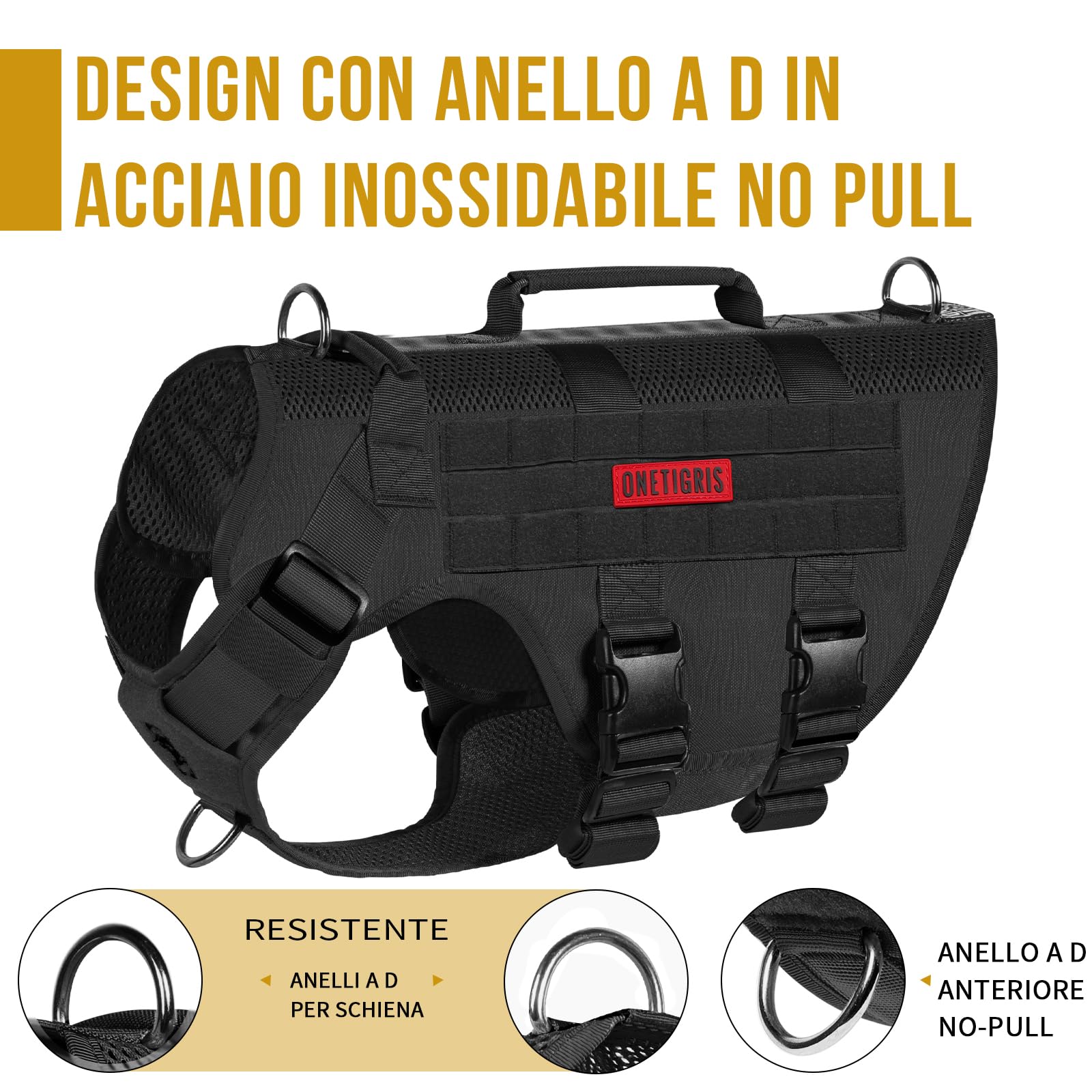 OneTigris Imbracatura No-Pull per Cani, AIRE MESH, Regolabile, Ultra Traspirante, per Grandi e Medie Dimensioni, Pettorina con 2 Manici (Lunghezza Rosa)