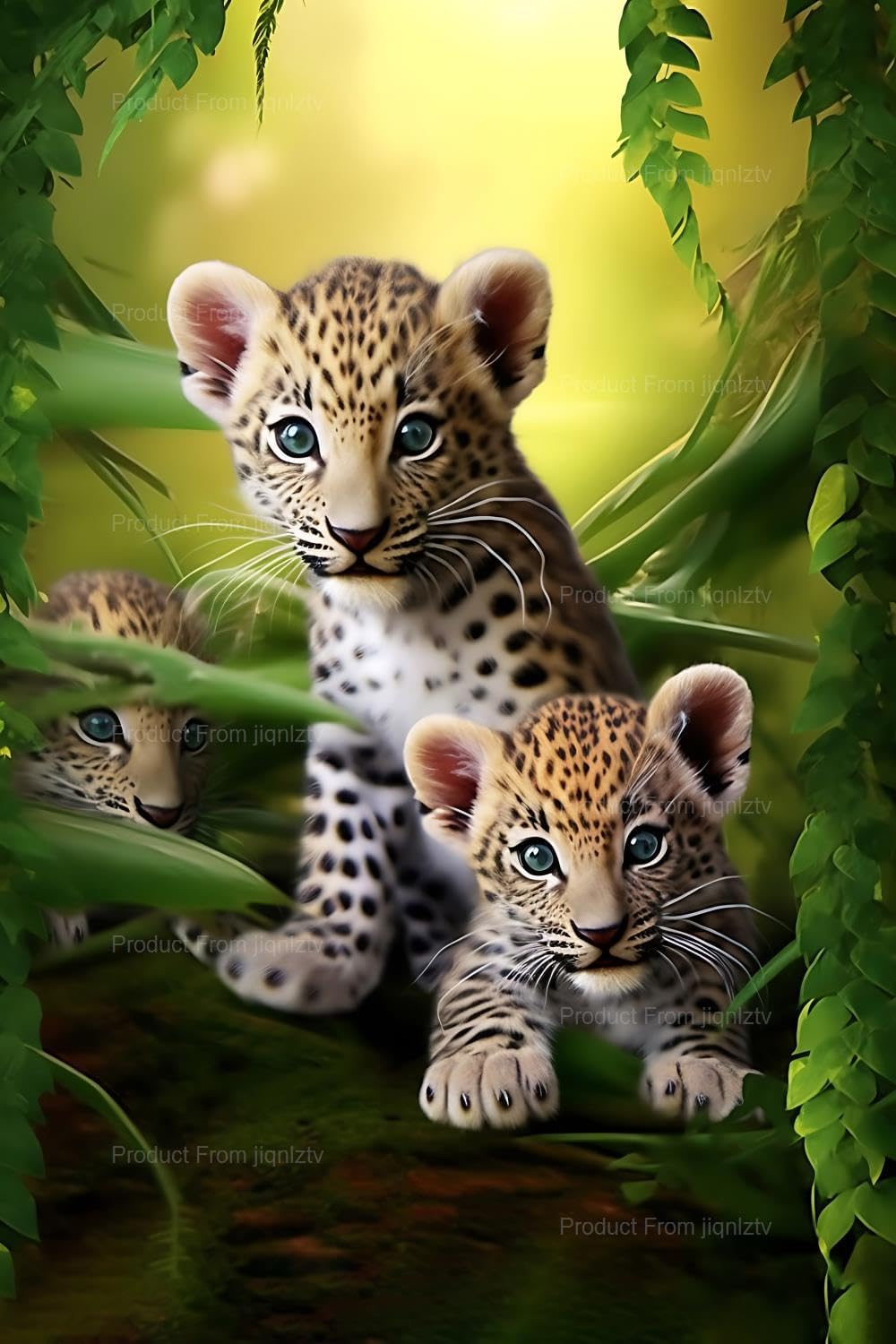 jiqnlztv Diamond Art Painting Kits for Adults&Kids Beginners Leopard and Cubs Standing On Rocky Mountain Round 5D Paint with Diamonds Leopard Pictures Gem Art Painting Kits DIY Crafts (20x24 inch)