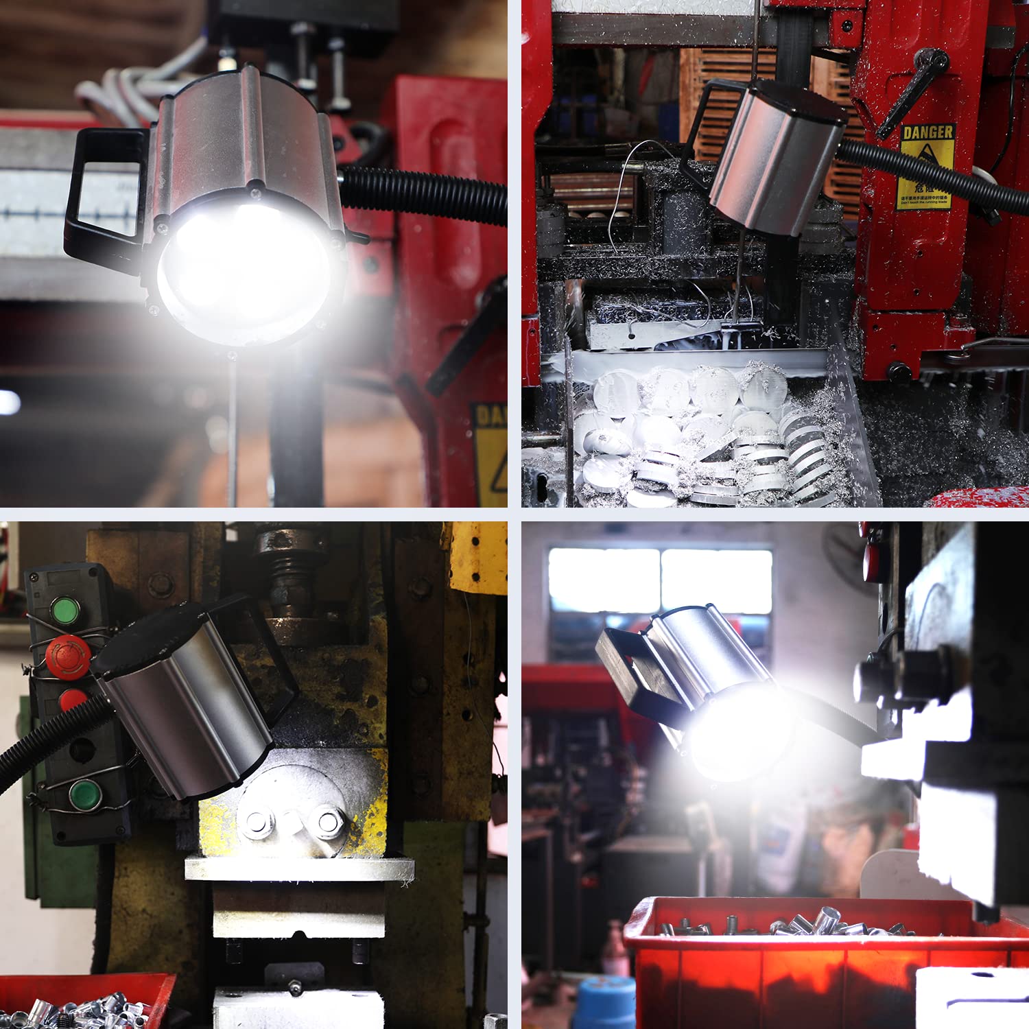 Lámpara de trabajo LED con cuello de cisne, luz magnética LED IP66, resistente al agua, flexible, 900 lúmenes, 120 V, fija con tornillos, lámpara de trabajo de iluminación industrial para herramientas
