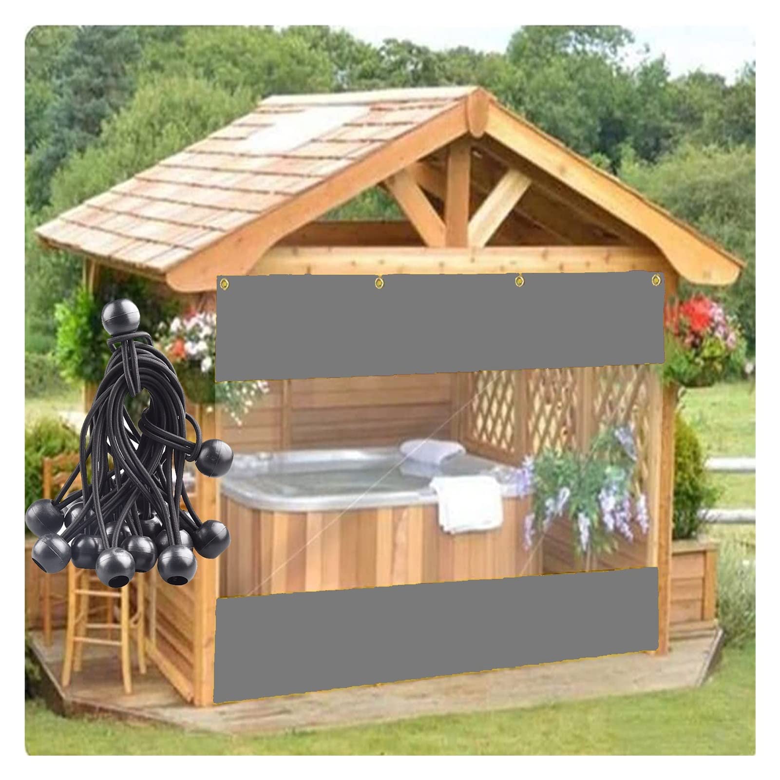 Wodoodporna zasłona planenowa, 0,5 mm, zewnętrzna pergola, panele boczne do pawilonu na patio i 3,8 x 2,9 m, zawiera kulki bungee, niebieska, odporna na warunki atmosferyczne i