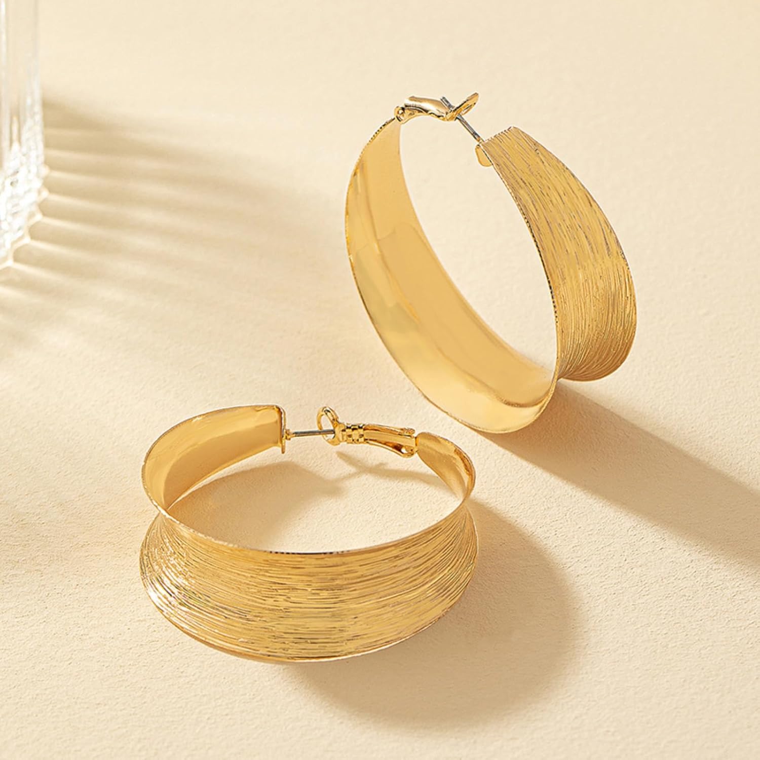 Large Gold Hoop Earrings for Women Trendy Wide Hoop Earrings Large Big Flat Chunky Hoops Statement Earring Jewelry Gifts - Image 3