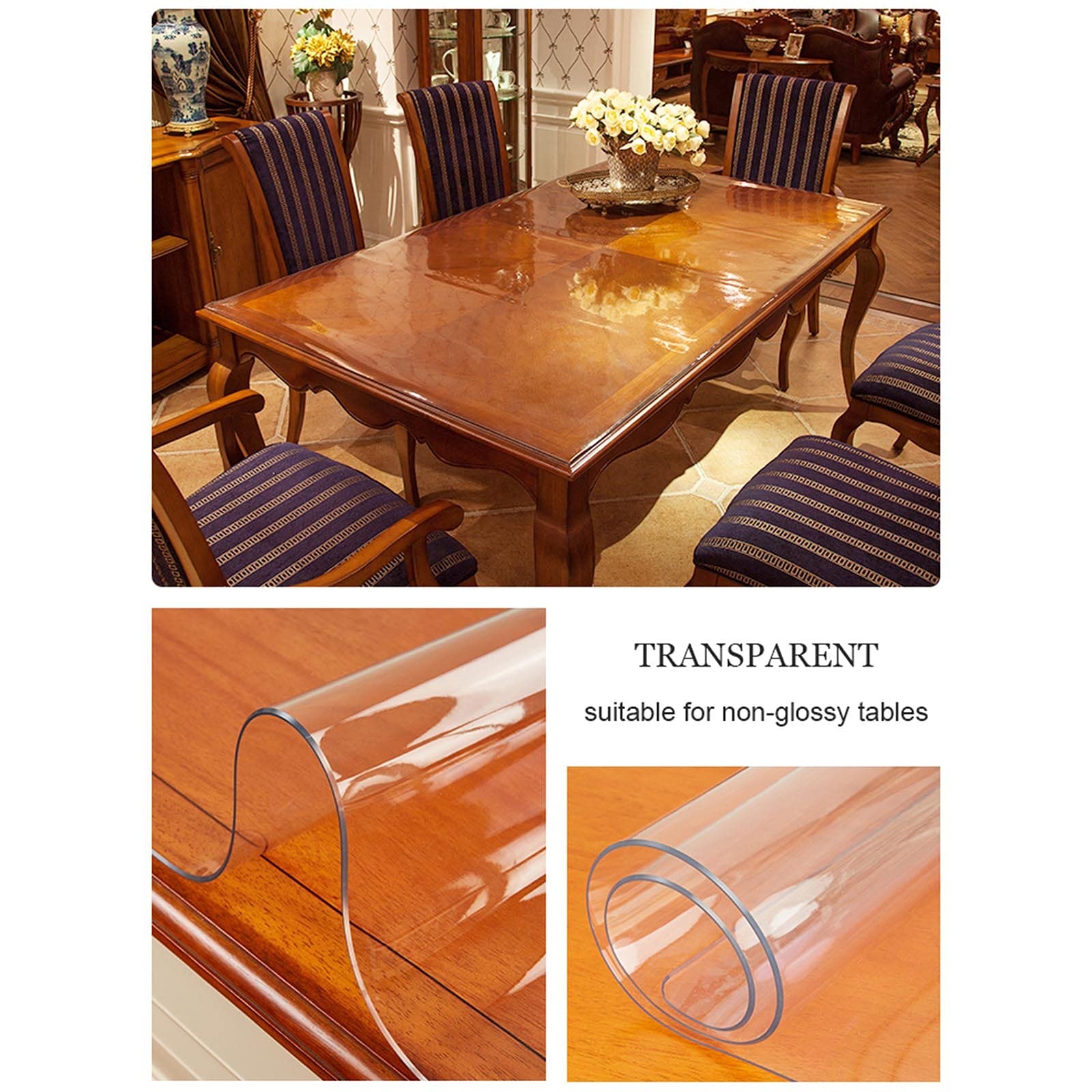 Mantel PVC, Mantel de Cristal Transparente, Almohadilla Protectora de Vinilo Plástico, Mantel Rectangular Lavable, para Interiores y Exteriores, Muebles, Fiestas, 1 mm de Espesor,60x120cm/23.647.2in