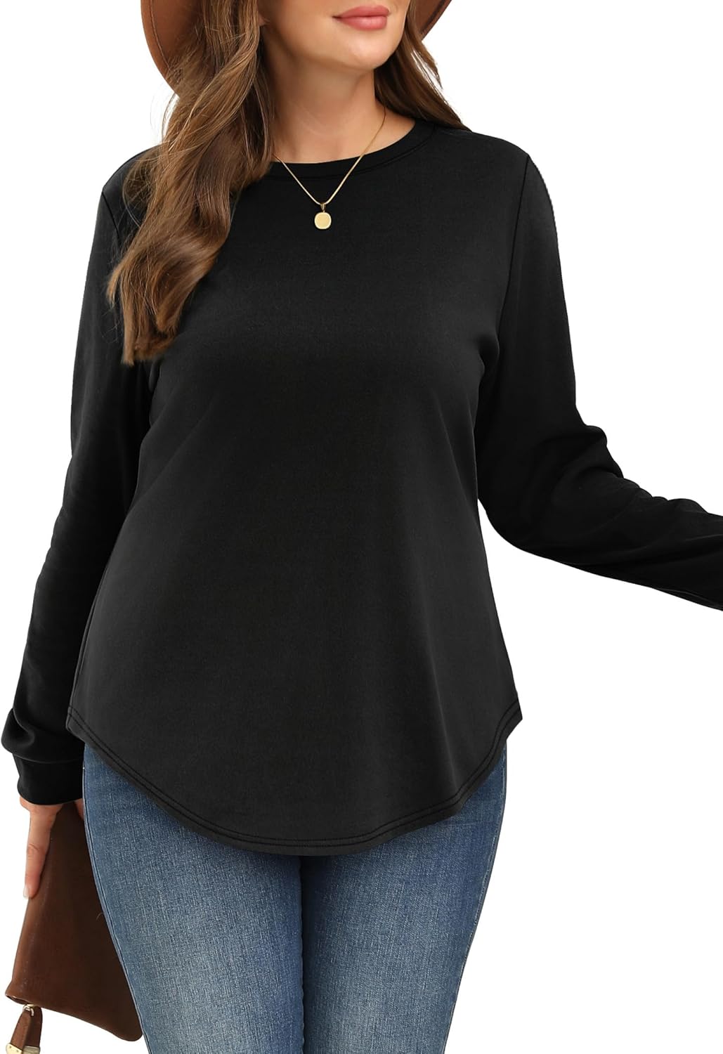 WIHOLL Sweatshirt for Women Crewneck Long Sleeve Shirts Curved Hem Lightweight Sweaters Fall Clothes 2025 - Image 4