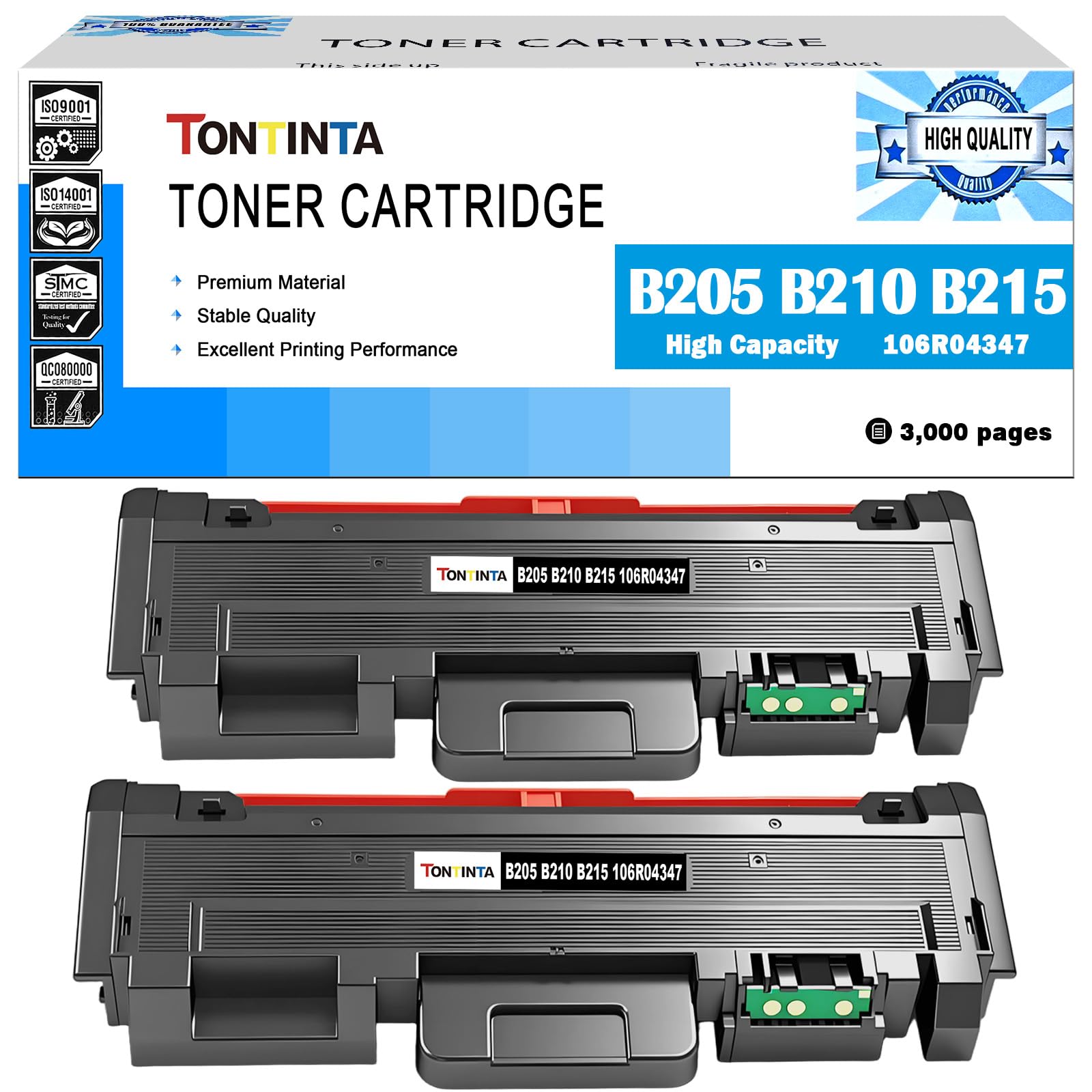 B205 B210 B215 Cartouches d'encre Compatibles 106R04347 Haute Capacité 3000 Pages pour Imprimante Xerox B210 B210DNI B205 B205DNI B205MFP B215 B215DNI B215MFP (Noir, Pack de 2)