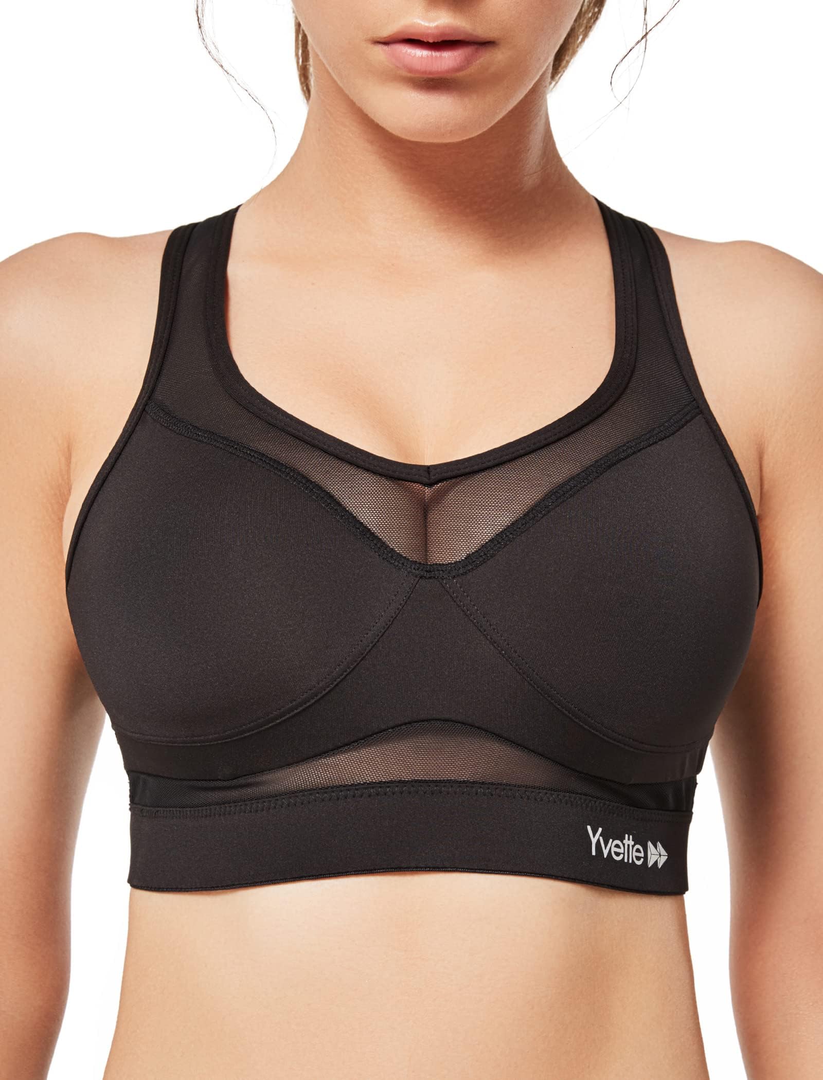 Yvette Reggiseno Sportivo Supporto Forte Mesh Racer Back Seni Grandi Senza Ferretto Imbottito per Il Fitness Running Yoga
