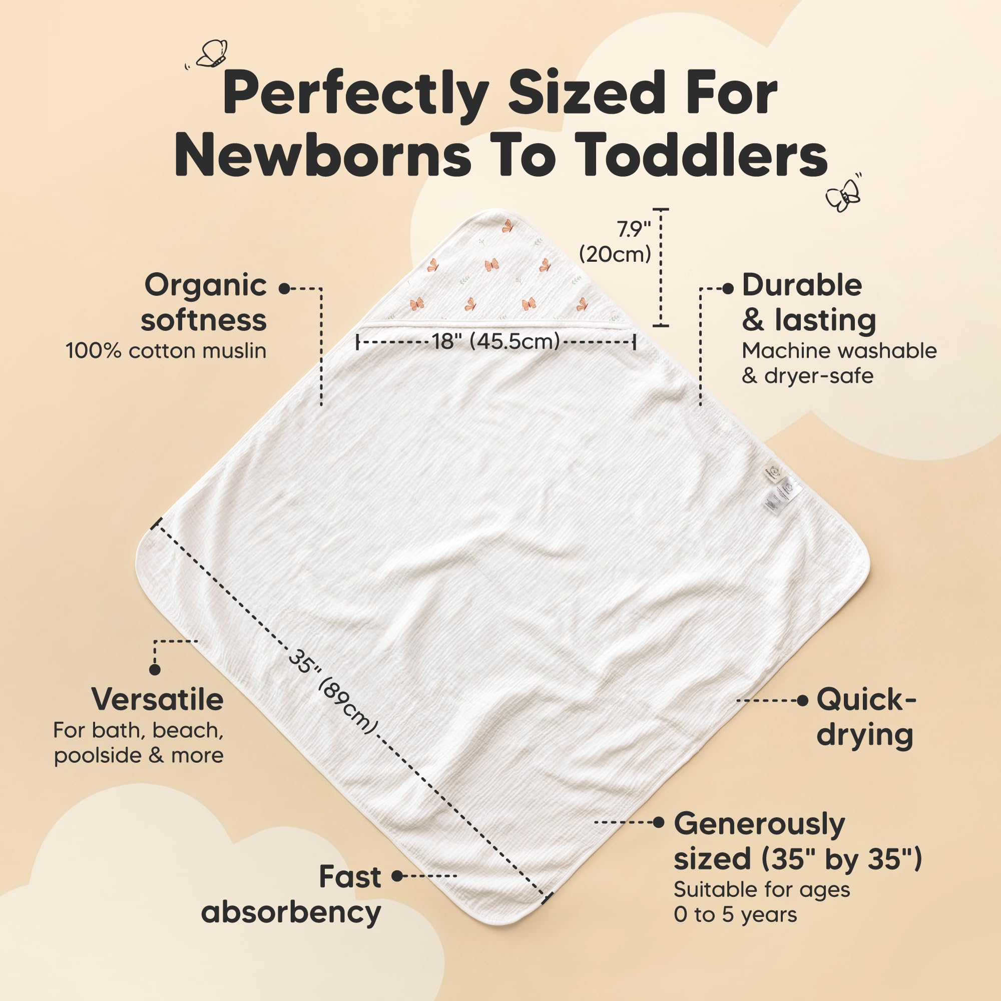 KeaBabies asciugamano in mussola con cappuccio per bambine e bambini - asciugamano con cappuccio in 100% cotone biologico per neonati e bambini, morbido e assorbente con cappuccio (Monarch)