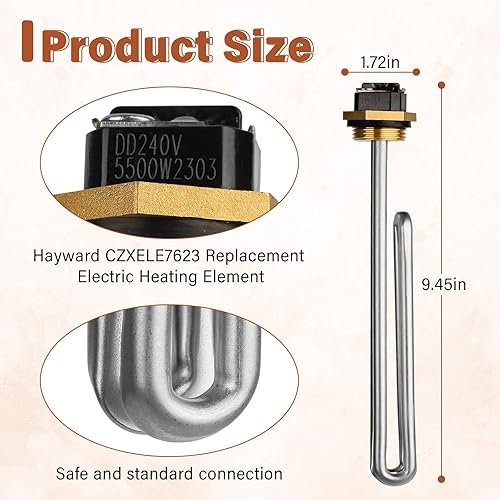 Miniatura 2 de Ximoon CZXELE7623 Elemento calefactor eléctrico de repuesto para calentadores Hayward H Series Comfort Zone - 5.5KW 240V