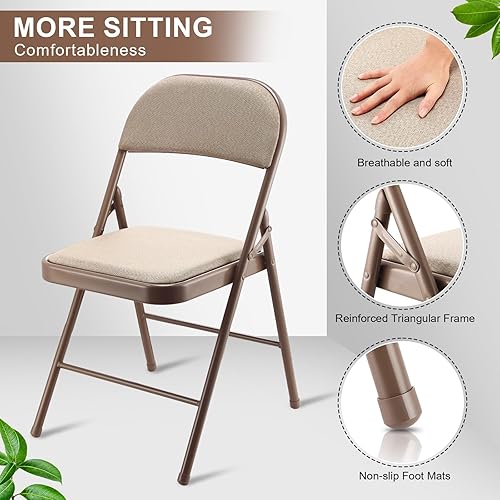 Miniatura 3 de Paquete de 6 sillas plegables con marco de metal y asiento acolchado tapizado de tela, silla plegable portátil apilable a granel, sillas plegables