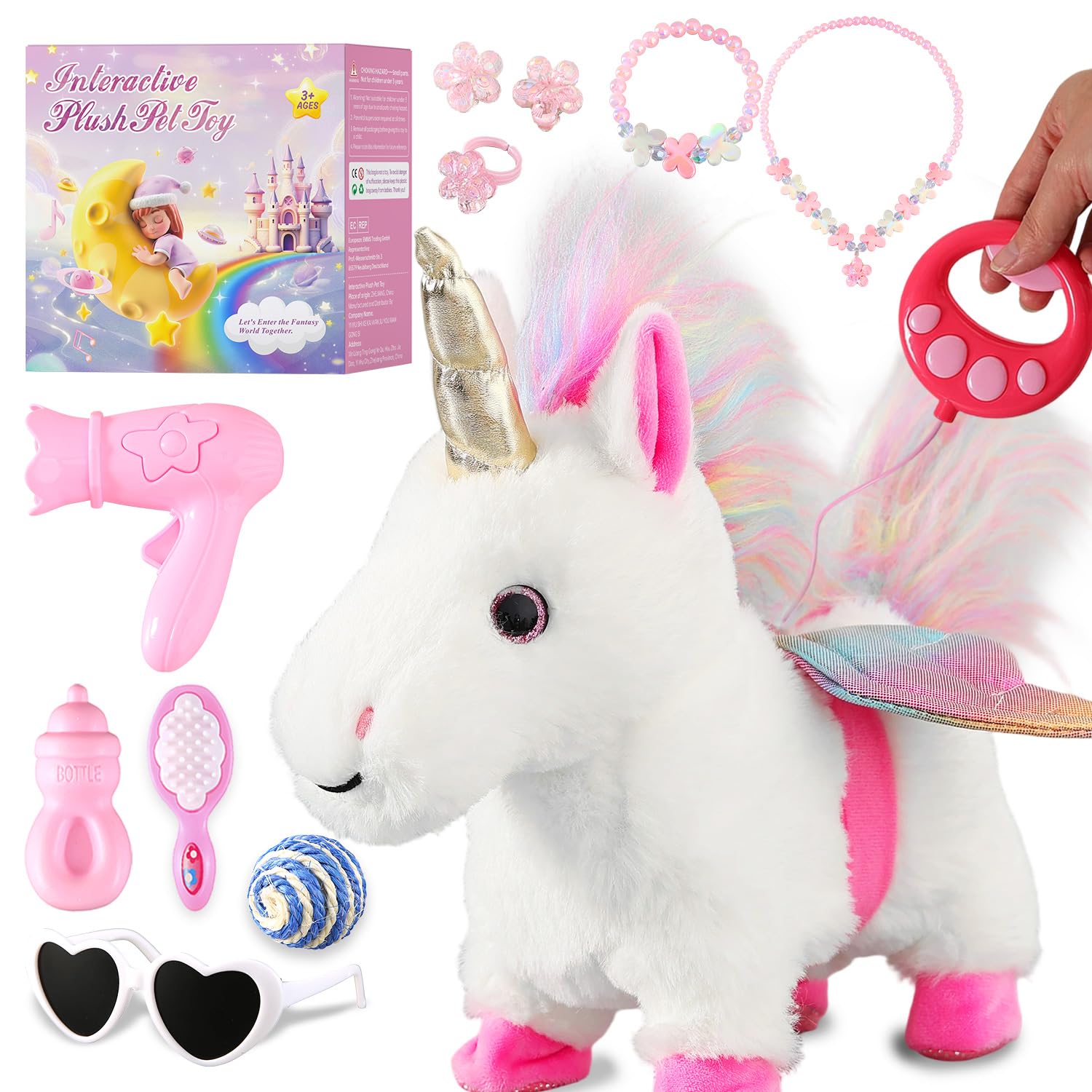 YH YUHUNG – Unicornio Caminante A Control Remoto Con Cuerno De Luz LED Y Sonidos, Mascota Electrónica De Peluche Interactiva Para Niñas De 3 A 8 Años, Regalo De Cumpleaños Mágico