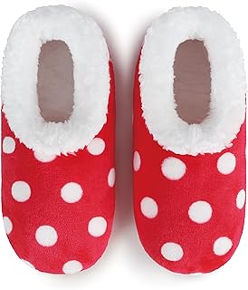 Snoozies Faux Fur Polka Dots Slippers for Women Indoor, Soft Sherpa-Lined House Slippers, Cute