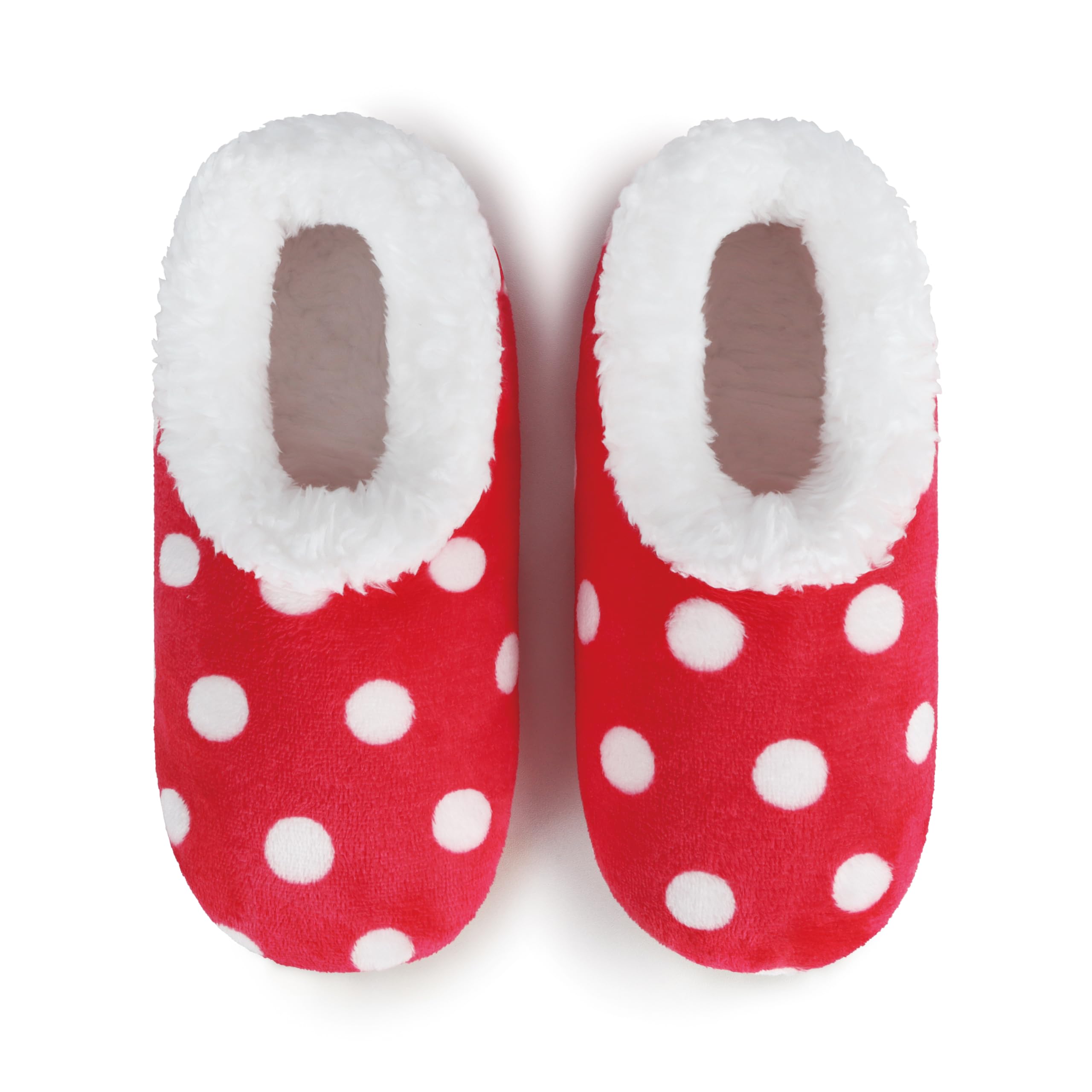 Snoozies Faux Fur Polka Dots Slippers for Women Indoor, Soft Sherpa-Lined House Slippers, Cute House Shoes for Women