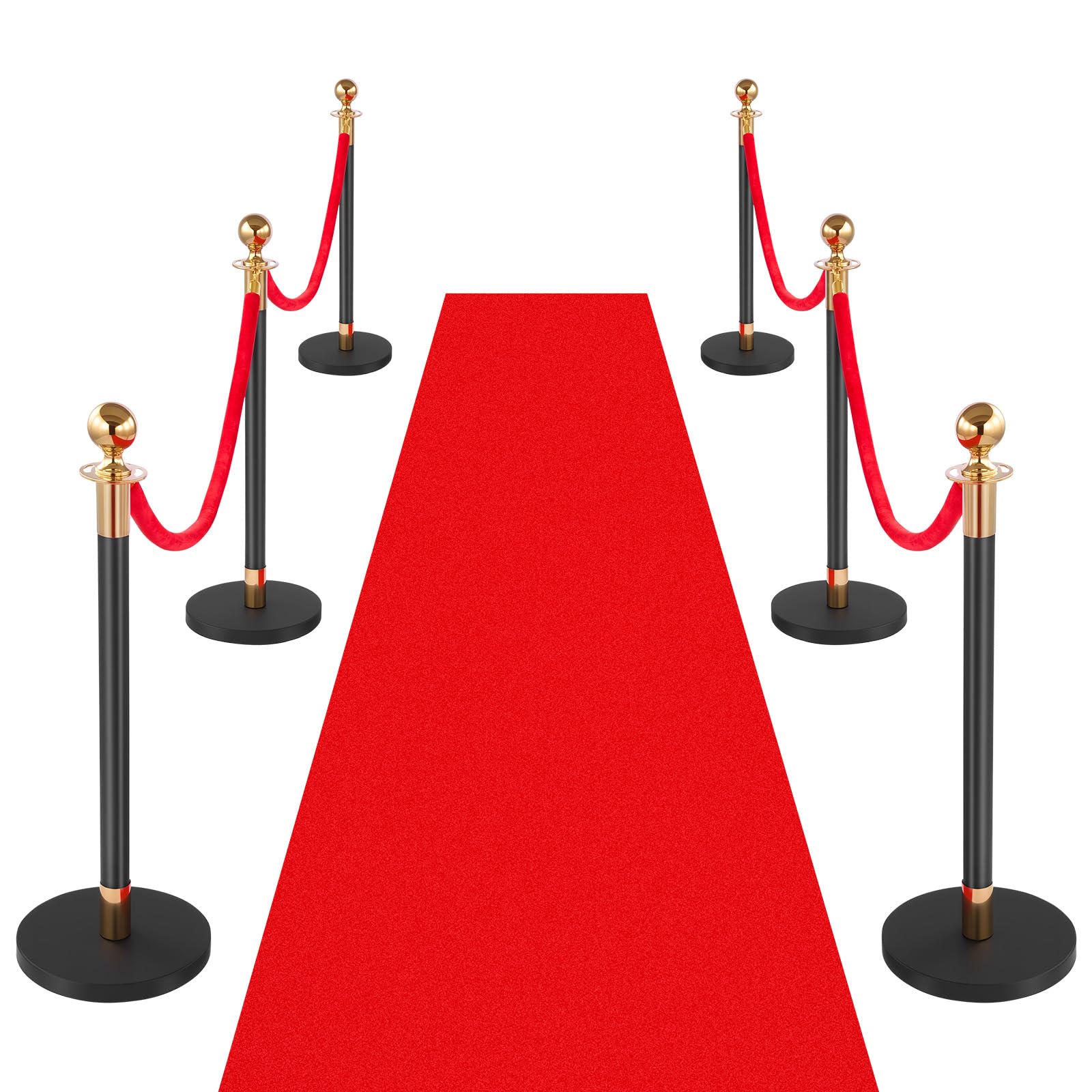VEVOR Poste Guía de Barrera 6 Piezas con 4 Cuerdas de Terciopelo y Alfombra Roja, Barrera de Marcado de Control de Multitudes con Base, para Cola de Separación de Demarcación en Teatro Exposición