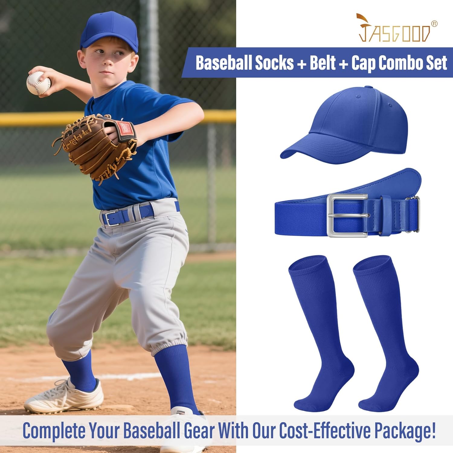 JASGOOD Baseball Socks and Belt with Cap Combo Set Breathable Softball Socks Elastic Belt with Baseball Cap for Youth Adult - Image 6