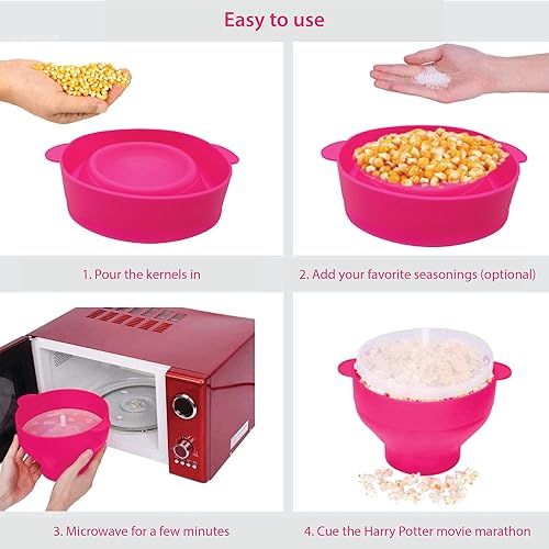 Miniatura 10 de Palomitas de maíz para microondas con tapas, de silicona, no requiere aceite o mantequilla, cuencos plegables, recipiente sin BPA, suministros para