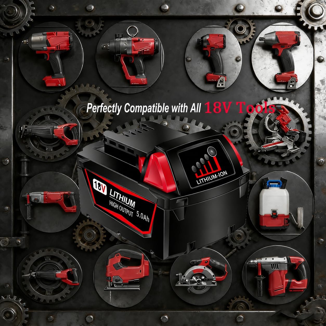 VOLT1799 2Packs 5.0Ah Battery Replace for Milwaukee M18 Battery 48-11-1850
