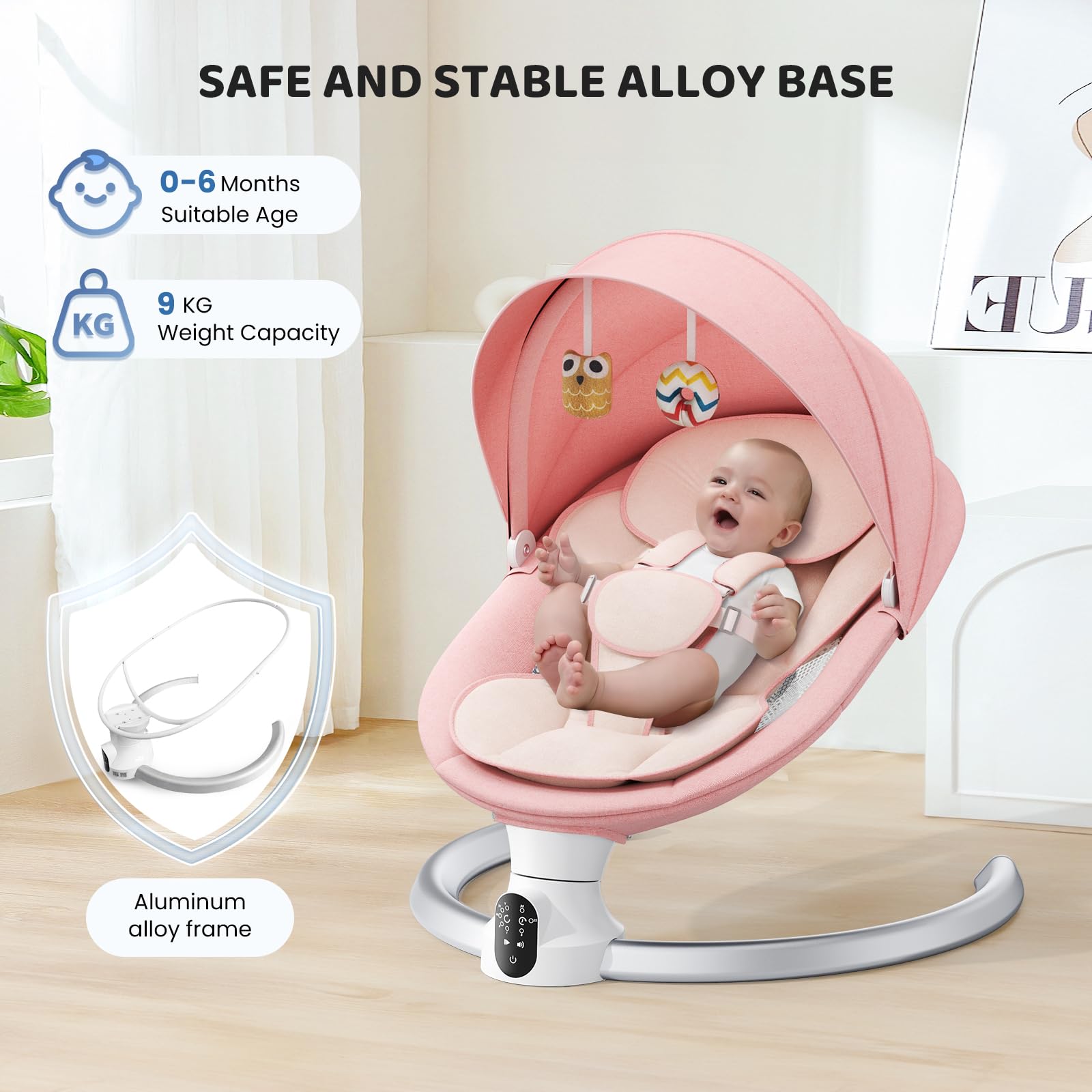 Transat Bébé Electrique – APP & Télécommande Balancelle Bébé Electrique, Balancelle pour Bébe Avec 3 Minuteries, 5 Vitesses de Balançoire, 10 Musiques, Bluetooth Transat Baby (APP Rose)