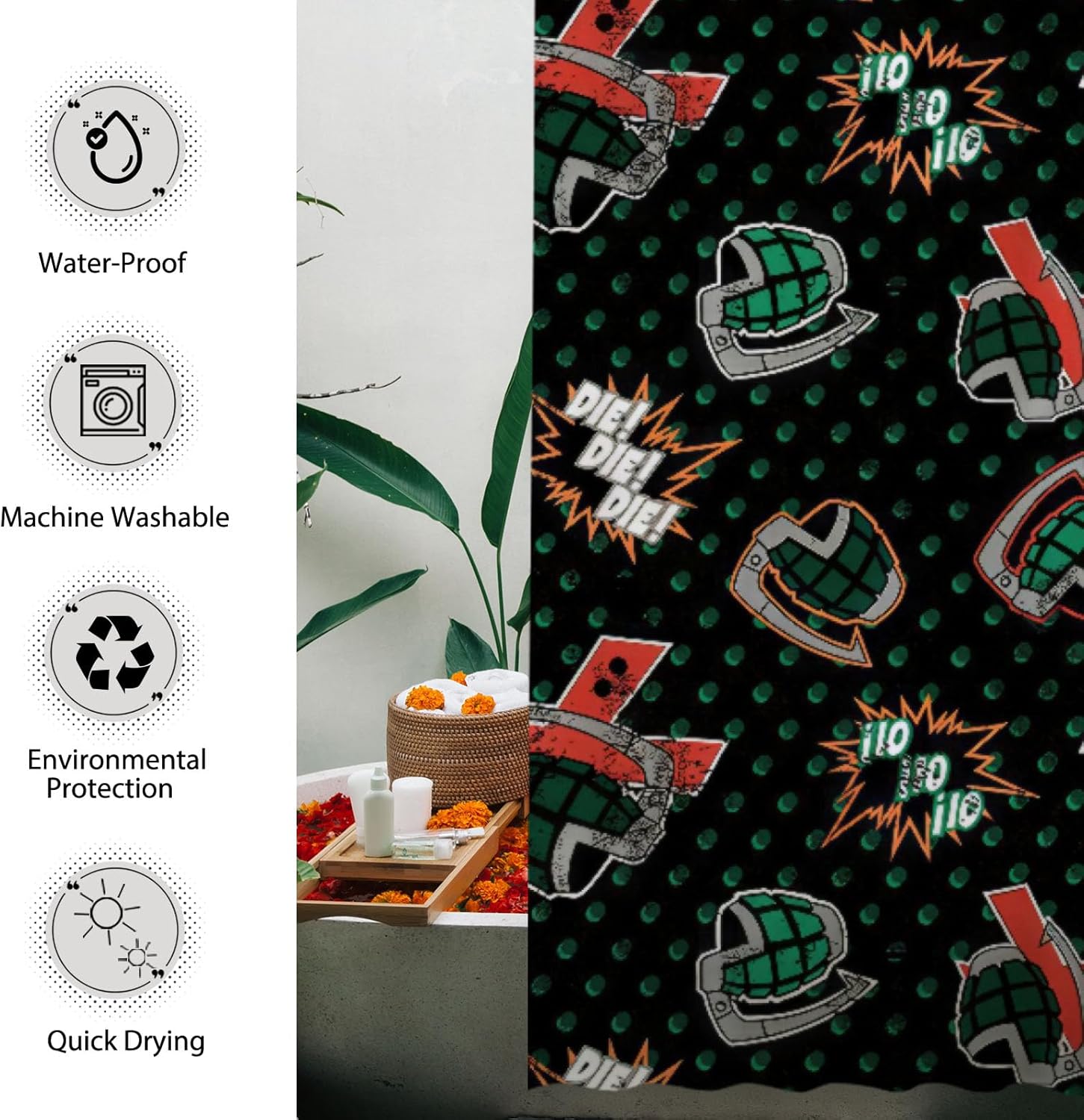 Funnytree Hero Academy Shower Curtain, Japanese Anime Bathroom Decor, Waterproof Fabric Durable Easy Care Washable, 72"X72"(Hooks Not Included) SC00343-002